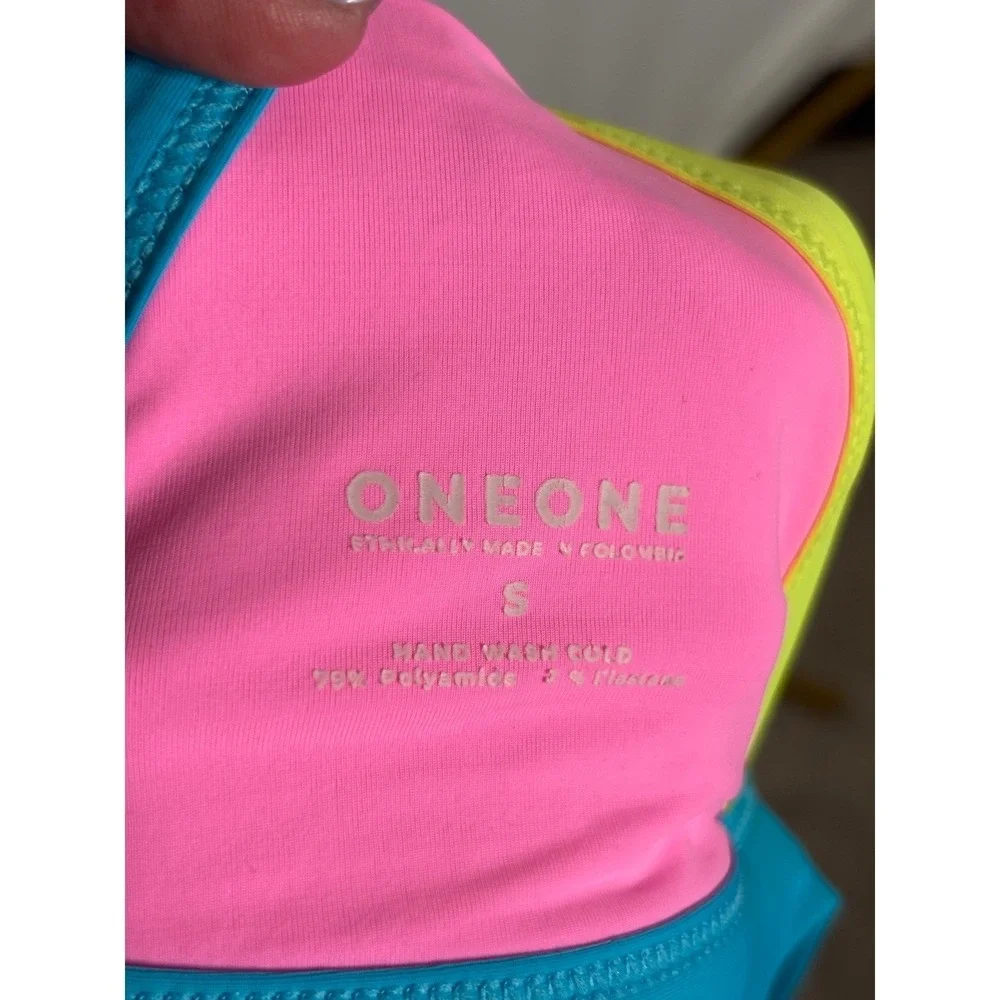 ONEONE‎ | Women Neon Colorblock Bikini Set Pink Blue Yellow | Size S